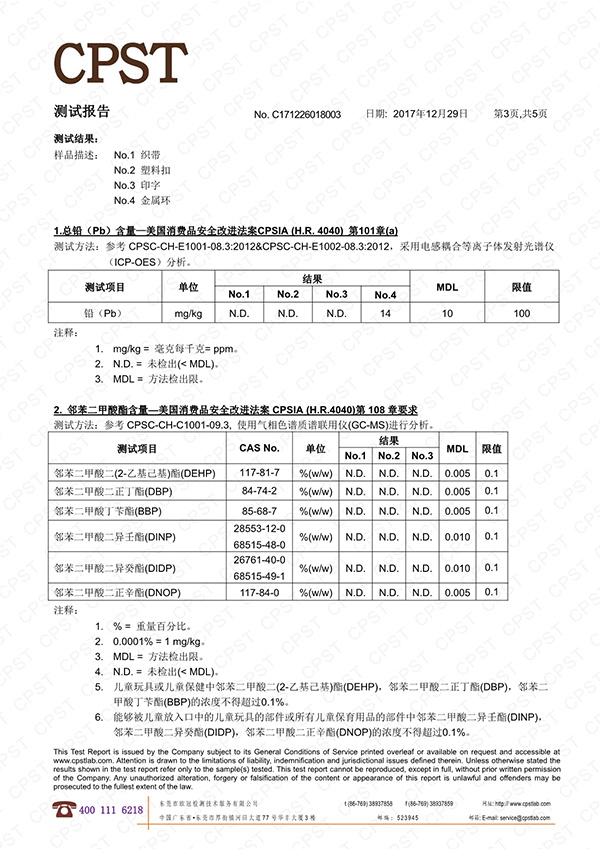 宇迪CPSIA总铅邻苯测试报告图2